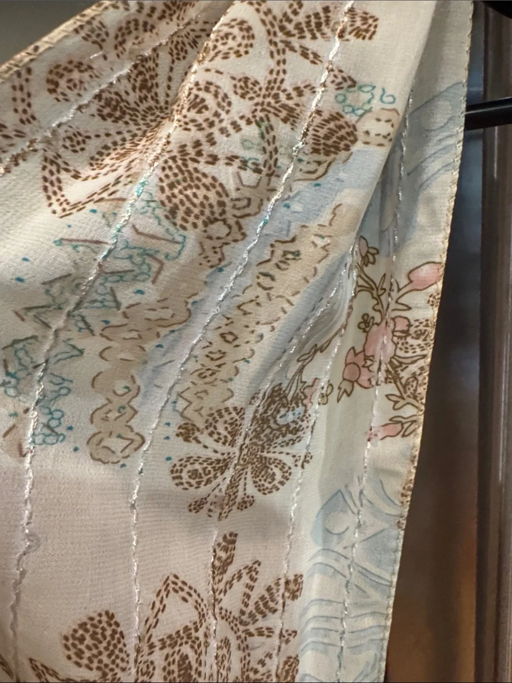 Floral Cream Scarf With Sequins